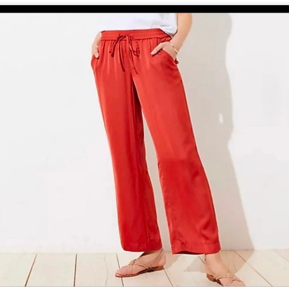 LOFT Women's Wide-Leg Drawstring Pants in Coral Red